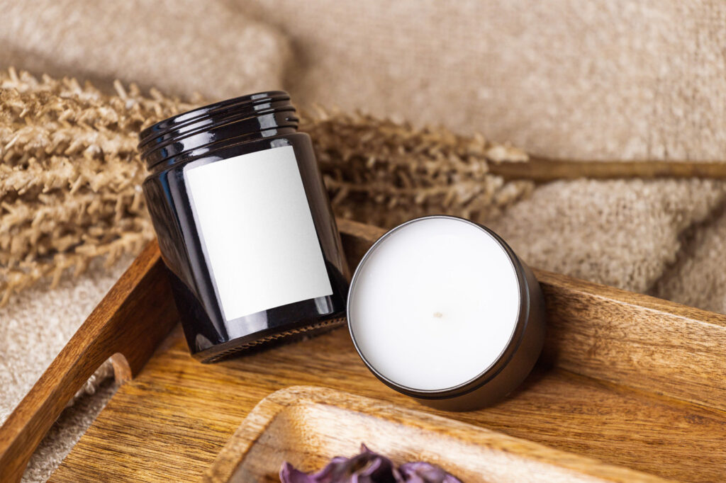 Front View of Artistic Double Candle Mockup on Rustic Setting