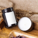 Front View of Artistic Double Candle Mockup on Rustic Setting