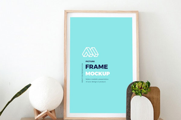Front View of Artistic Picture Frame Mockup on Stand