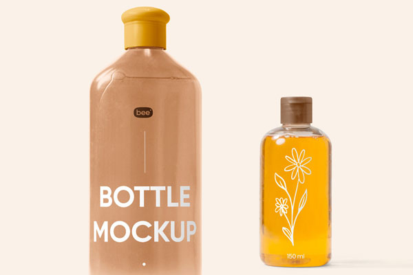 Front View of Big and Small Shampoo Bottle Mockup mockup preview