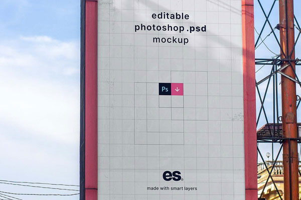 Front View of Big Vertical Billboard Mockup with Metallic Frame