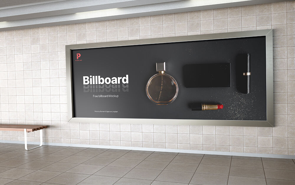 Front View of Billboard on Metro Station’s Wall Mockup