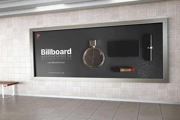 Front View of Billboard on Metro Station’s Wall Mockup