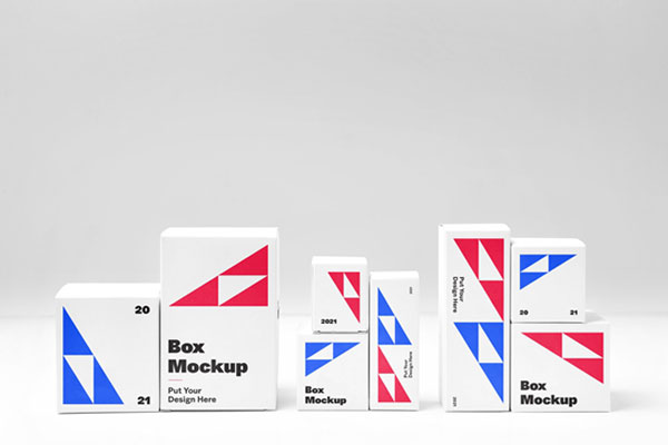 Front View of Box Set in Different Shapes and Sizes Mockup