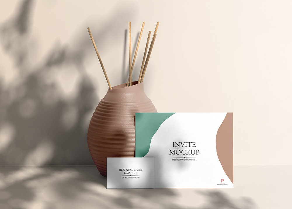 Front View of Business and Invite Card Mockup in Sunbeam