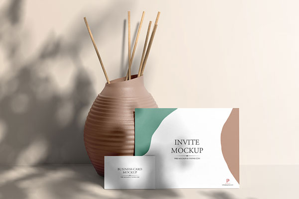 Front View of Business and Invite Card Mockup in Sunbeam