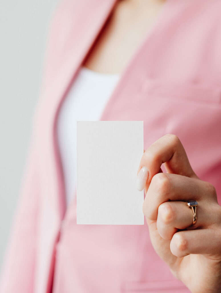 Front View of Business Card Mockup in a Lady’s Hand