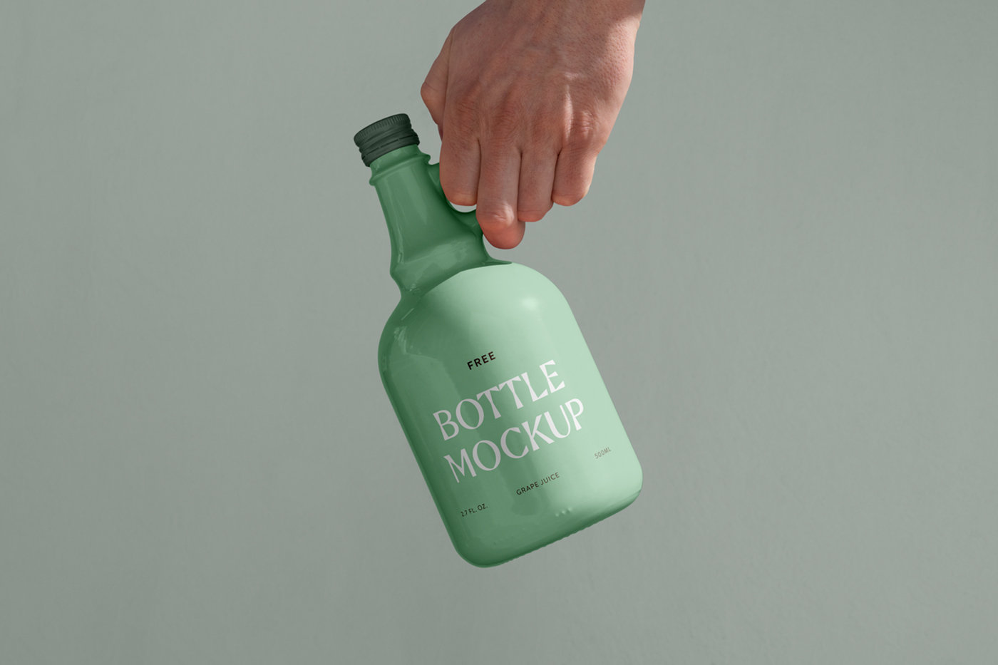Front View of Ceramic Bottle Mockup in Hand FREE PSD