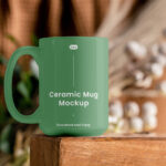 Front View of Ceramic Mug Mockup on Table