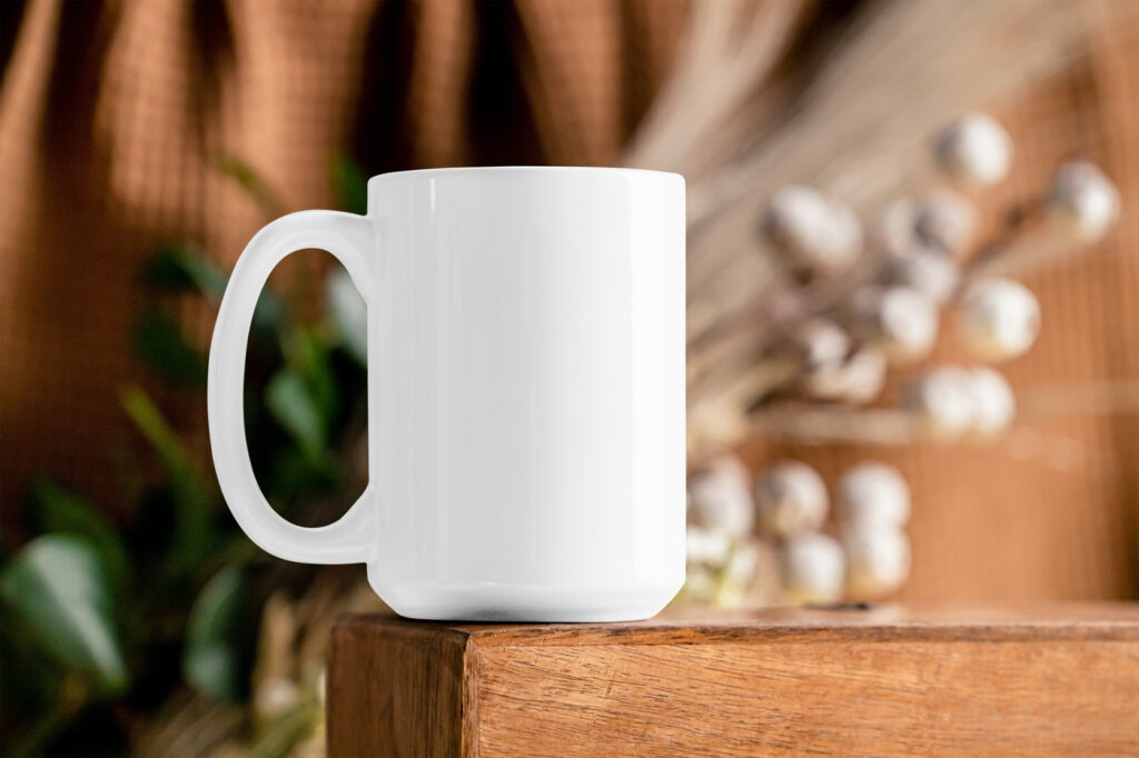Front View of Ceramic Mug Mockup on Table
