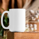 Front View of Ceramic Mug Mockup on Table