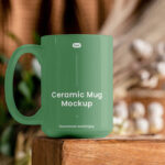 Front View of Ceramic Mug Mockup on Table