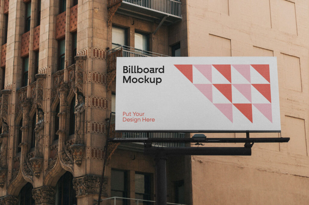 Front View of City Billboard Mockup on Side of Building