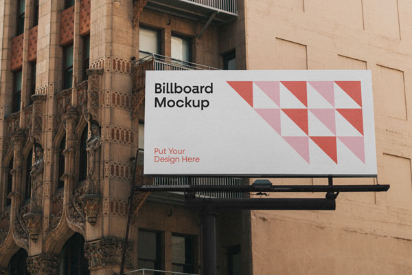 Front View of City Billboard Mockup on Side of Building
