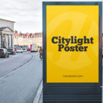 Front View of City Light Poster in Street Setting Mockup