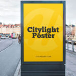Front View of City Light Poster in Street Setting Mockup
