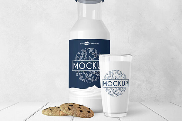 Front View of Clear Photorealistic Milk Bottle Mockup