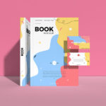 Front View of Standing Books with Business Cards Mockup