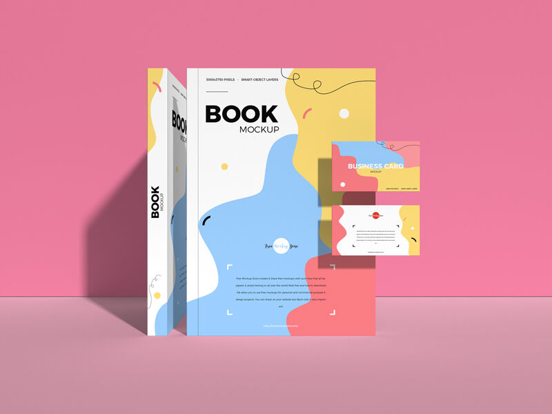 Front View of Standing Books with Business Cards Mockup