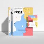Front View of Standing Books with Business Cards Mockup