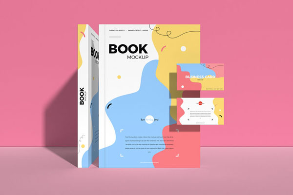 Front View of Standing Books with Business Cards Mockup
