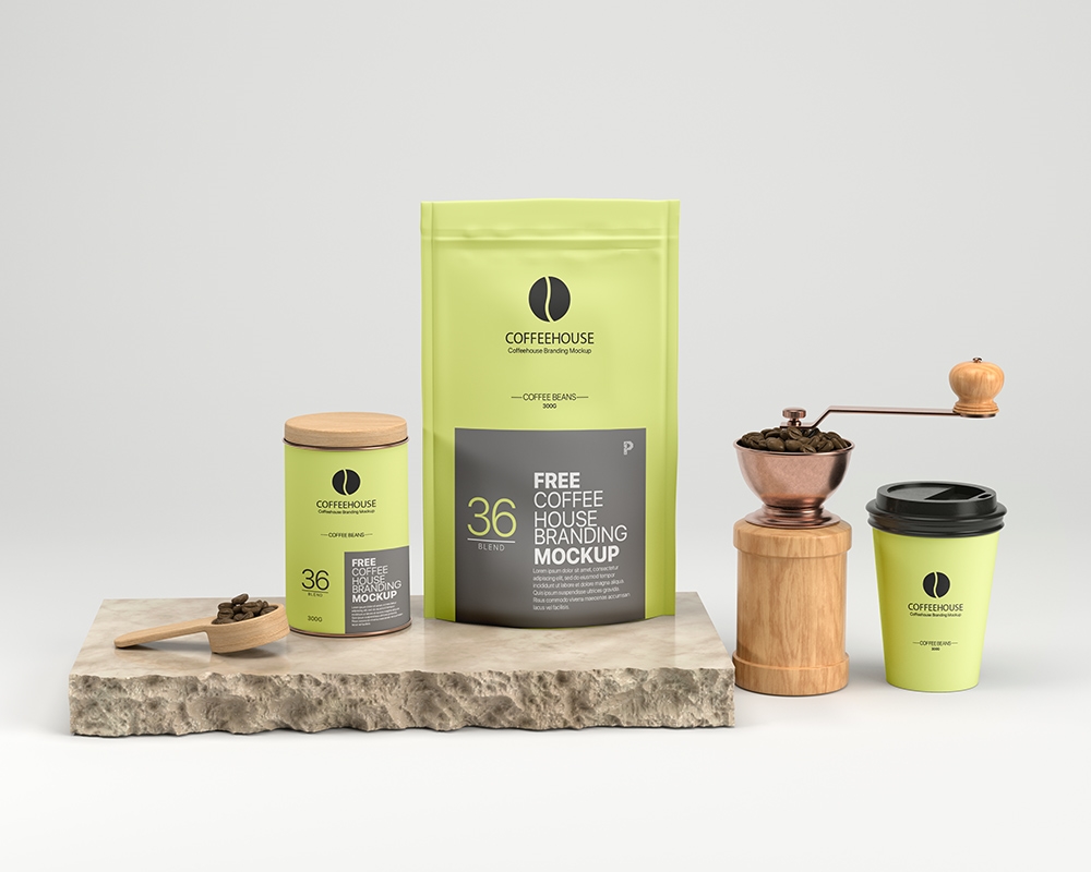 Front View of Complete Set of Coffeehouse Branding Mockup