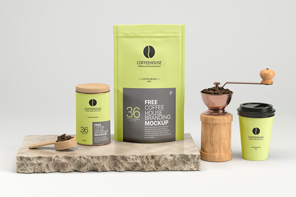 Front View of Complete Set of Coffeehouse Branding Mockup