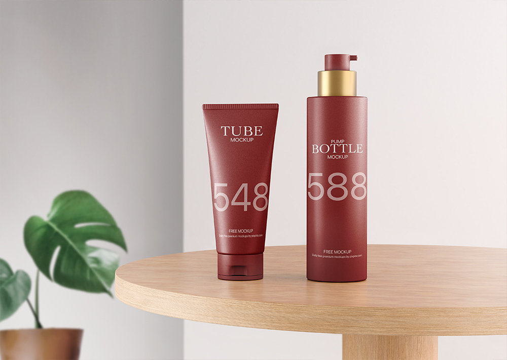 Front View of Cosmetic Tube and Pump Bottle Mockup