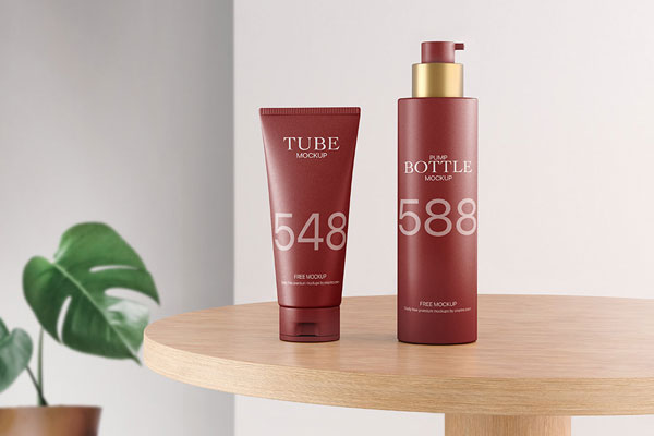 Front View of Cosmetic Tube and Pump Bottle Mockup