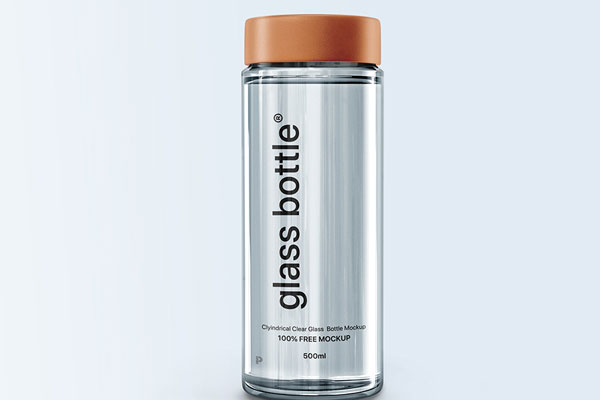 Front View of Cylindrical Glass Bottle Mockup