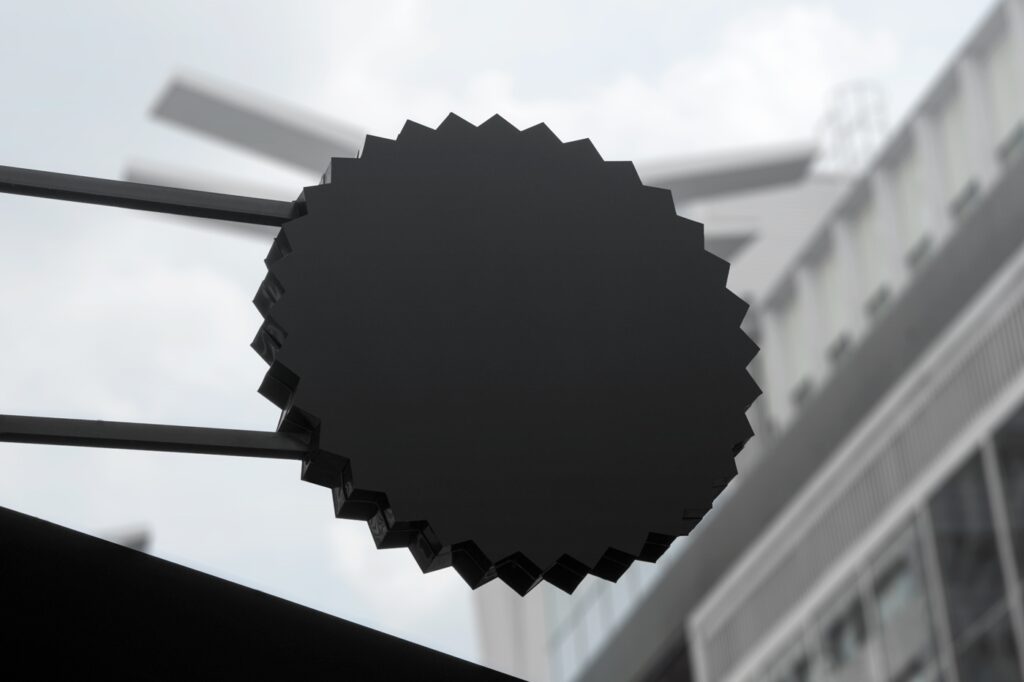 Front View of Decorative Metallic Rounded Sign Mockup