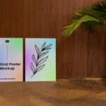 Front View of Double Vertical Poster Mockup on Wooden Setting