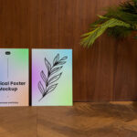 Front View of Double Vertical Poster Mockup on Wooden Setting