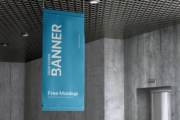 Front View of Drop Down Hanging Banner Mockup
