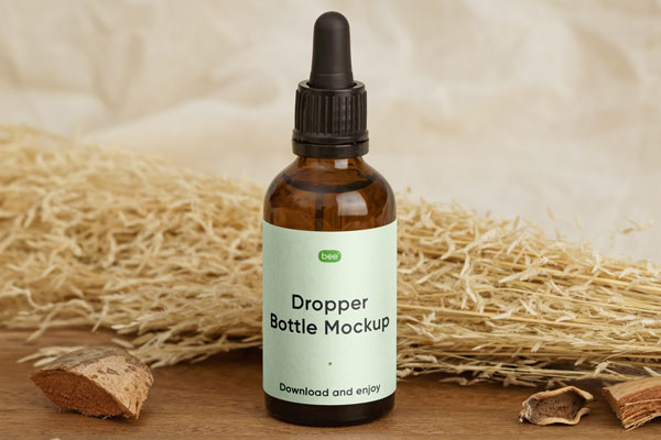 Front View of Dropper Bottle Mockup on Wood