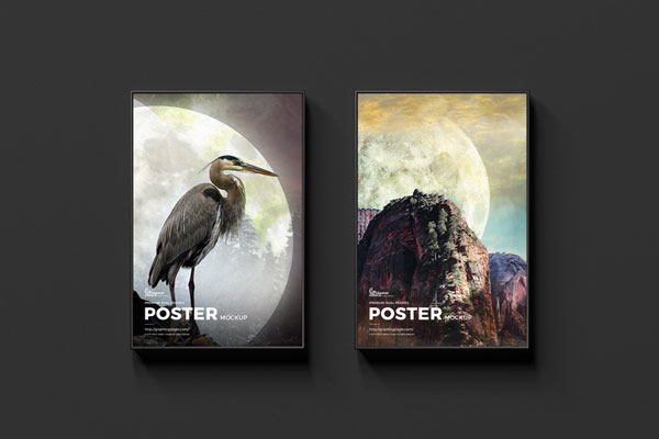 Front View of Dual Framed Posters Mockup on Wall