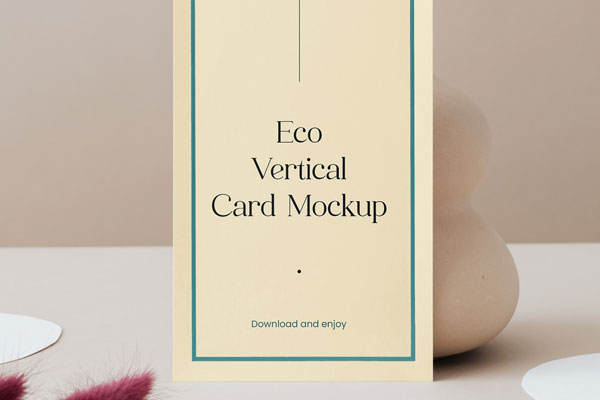 Front View of Elegant Vertical Card Mockup on Artistic Surface