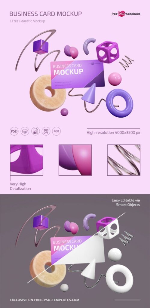 Front View of Floating Business Card Mockup
