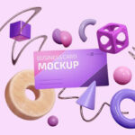 Front View of Floating Business Card Mockup