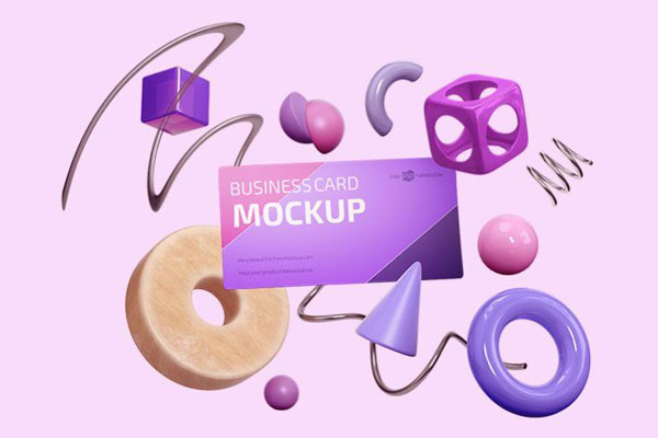 Front View of Floating Business Card Mockup