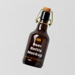 Front View of Floating Levitating Beer Bottle Mockup