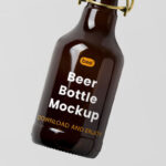 Front View of Floating Levitating Beer Bottle Mockup