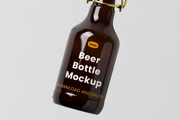 Front View of Floating Levitating Beer Bottle Mockup