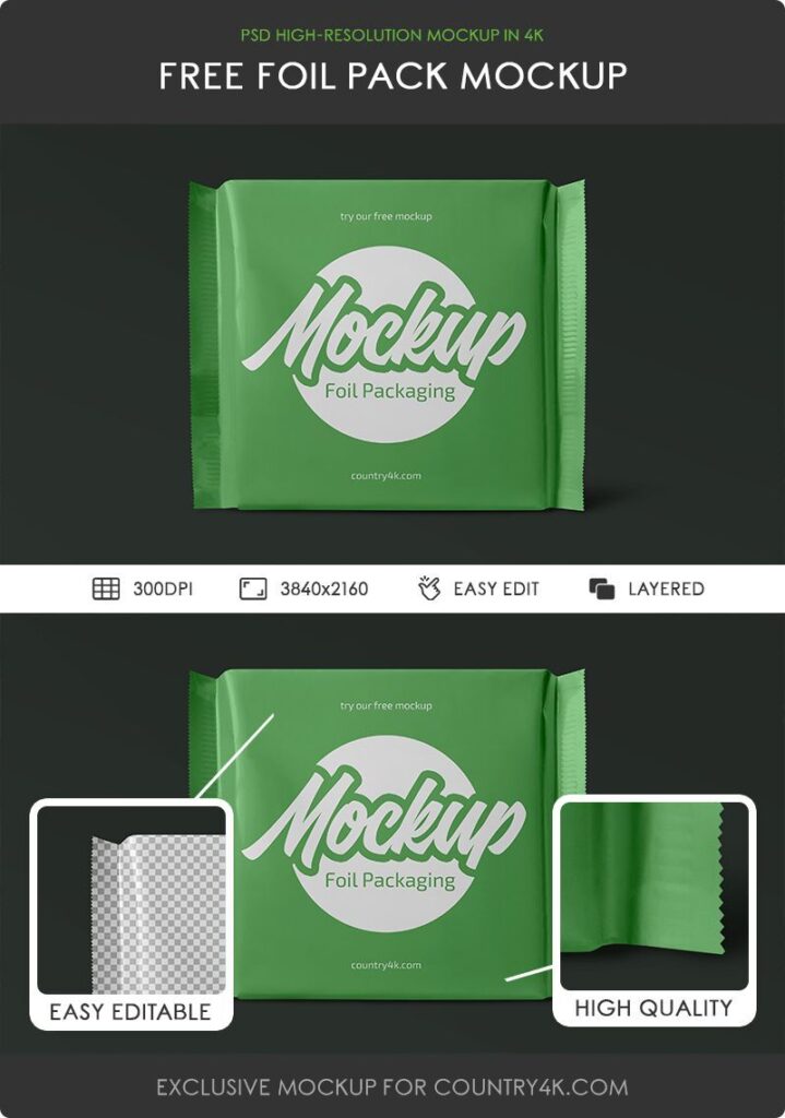 Front View of Foil Packaging Mockup