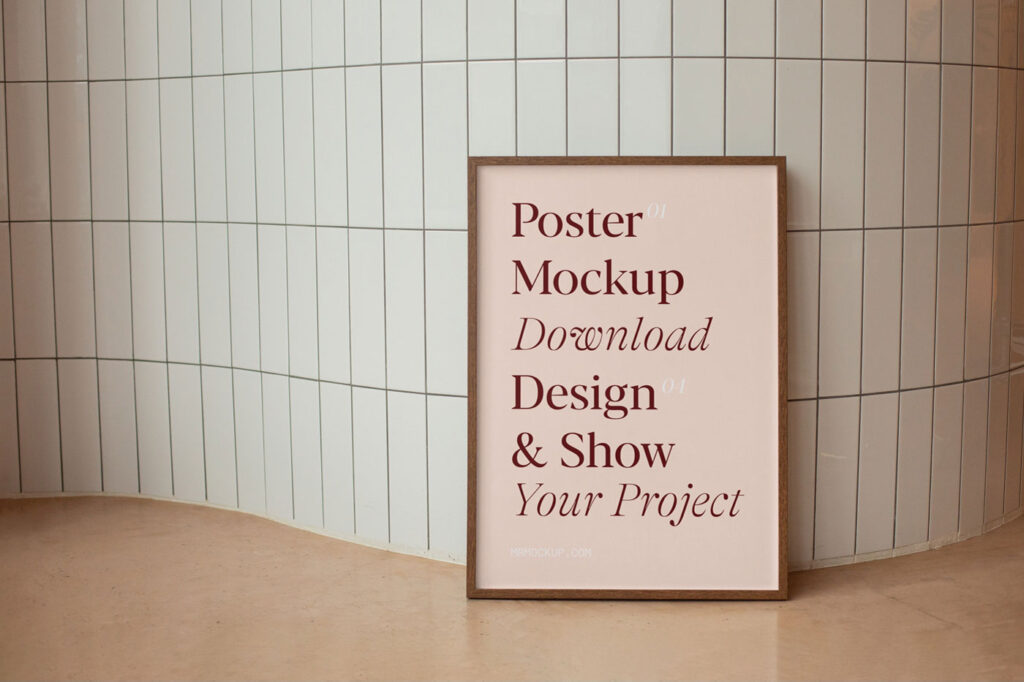 Front View of Framed Poster Mockup on Floor