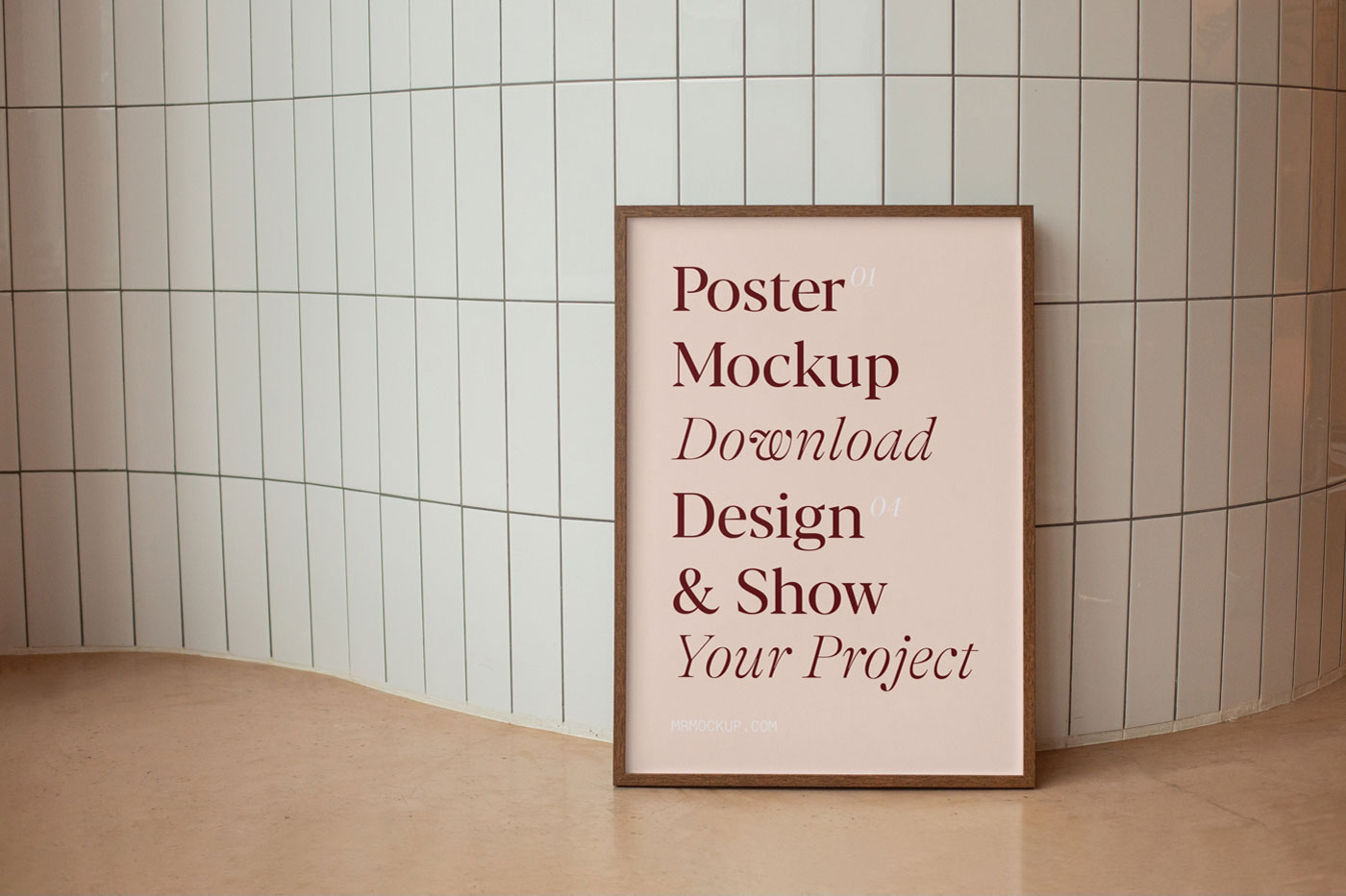 Front View of Framed Poster Mockup on Floor FREE PSD