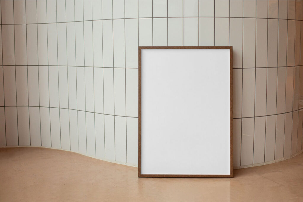 Front View of Framed Poster Mockup on Floor