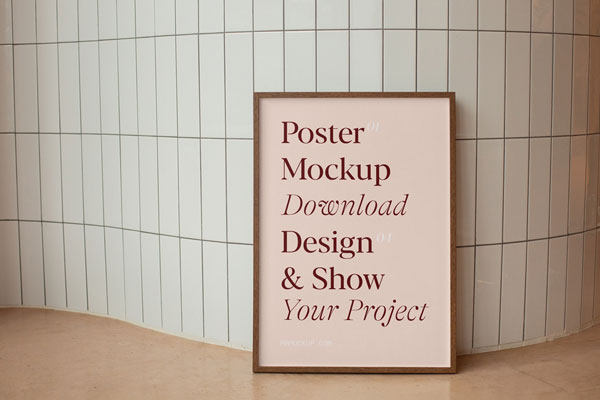 Front View of Framed Poster Mockup on Floor