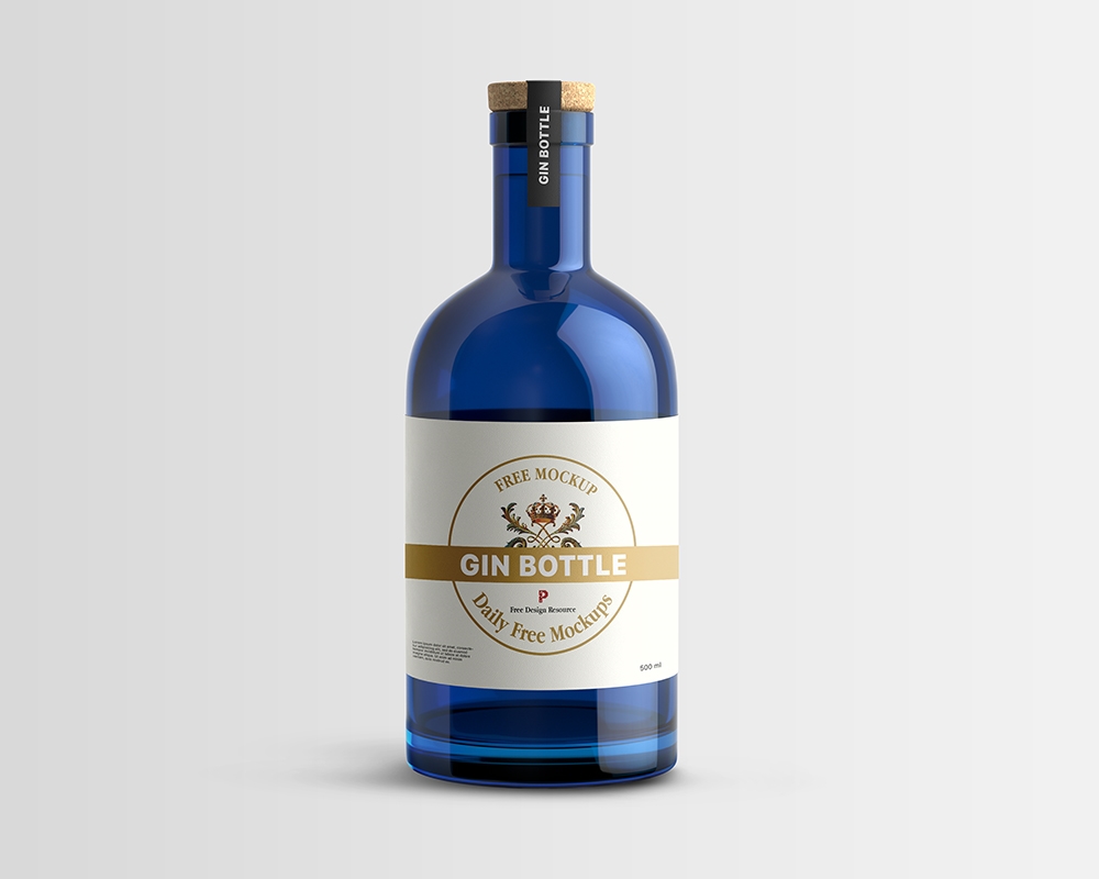 Front View of Gin Glass Bottle Mockup with a Cork Cap