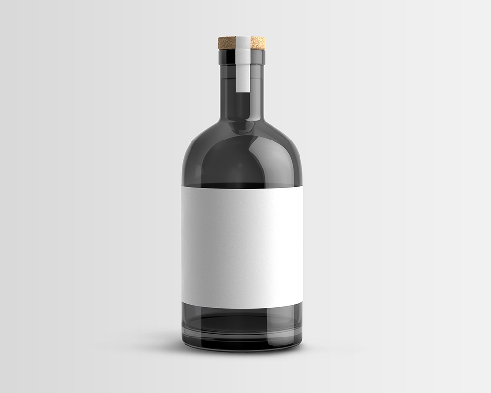Front View of Gin Glass Bottle Mockup with a Cork Cap